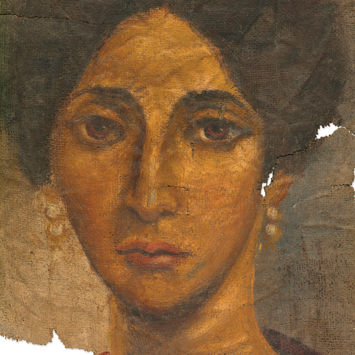 close up of funerary portrait of a woman