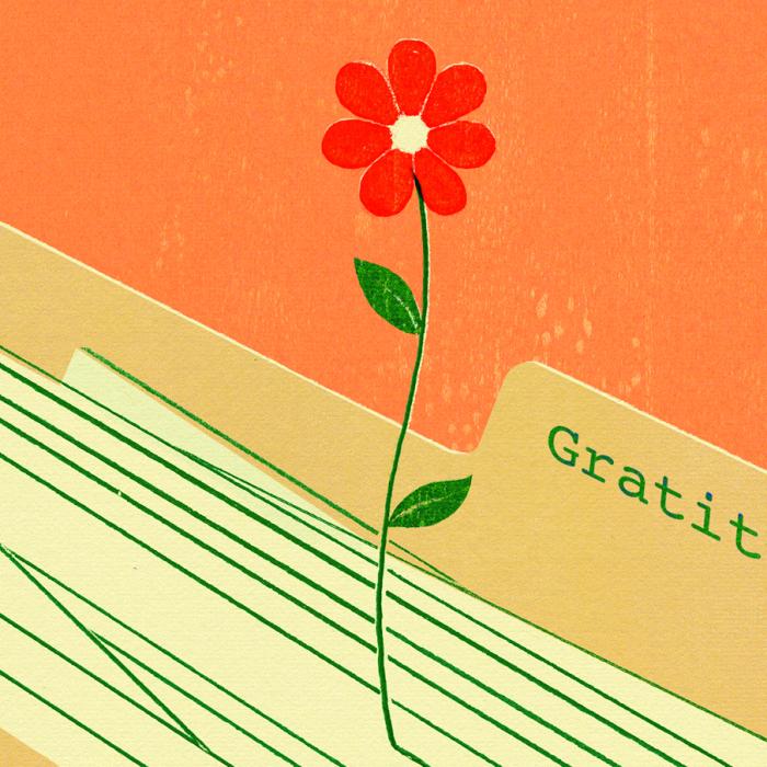 illustration of a manila folder with filled with paper sheaves and with a flower growing out