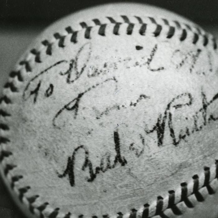 detail of baseball with Babe Ruth signature