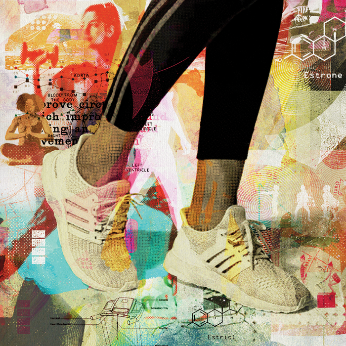 detail from collage of exercise-related activities performed by women