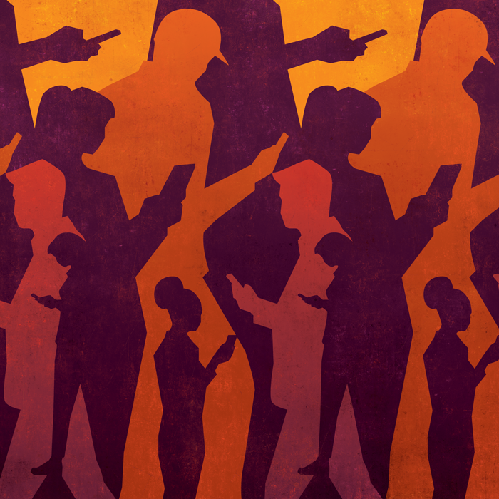 illustration of silhouettes of people focused on mobile devices, not each other