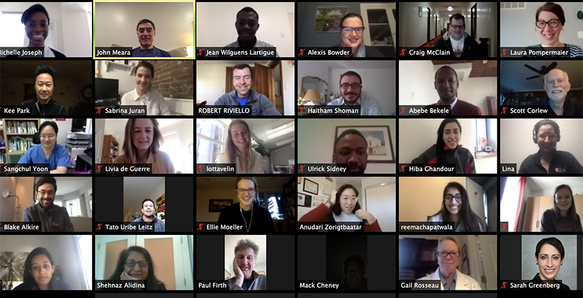 screen shot of a zoom call with dozens of attendees