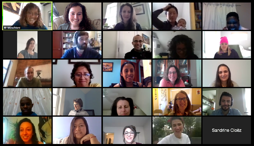 screen shot of a zoom call with many attendees